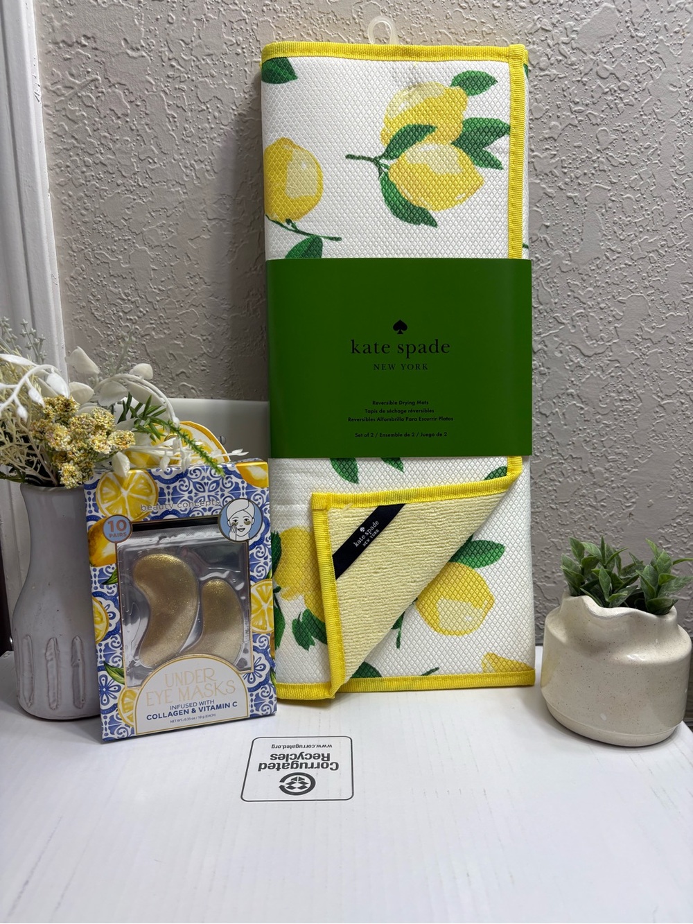 kate spade Yellow Lemons set of 2 Drying  Mats under eye masks - Picture 3 of 9